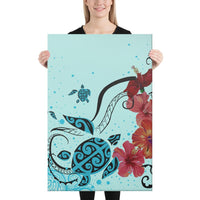 Sea Turtle Hibiscus Canvas 24x36 Canvas White - Polynesian Pride