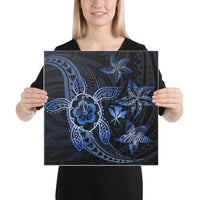 Kanaka Map Hibiscus Plumeria Turtle Art Blue Polynesian Canvas 16x16 Canvas Blue - Polynesian Pride