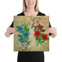 Hibibus Blue And Red Canvas 16x16 Canvas Blue - Polynesian Pride