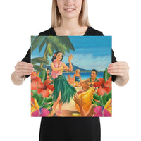 Hula Dance On Beach Canvas 16x16 Canvas White - Polynesian Pride
