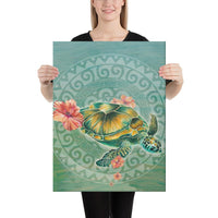 Hibiscus Turtle Swimming Canvas 18x24 Canvas White - Polynesian Pride