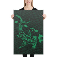 Hawaiian Map Hammerhead Shark Polynesian Canvas Green 24x36 Canvas Green - Polynesian Pride
