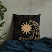 Nauru Polynesian Basic Pillow - Gold Tribal Wave Pillow 22×22 Black - Polynesian Pride