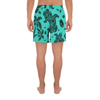 Polynesian Turtle Palm And Sea Pebbles Turquoise Men's Athletic Long Shorts - Polynesian Pride