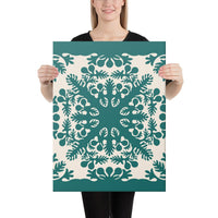 Hawaiian Quilt Tradition Turquoise Canvas 18x24 Canvas Turquoise - Polynesian Pride