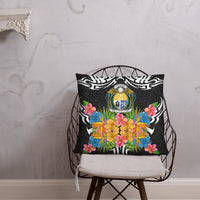 Nauru Pillow - Coat Of Arms With Tropical Flowers - Polynesian Pride