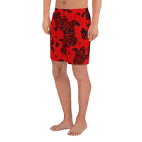 Polynesian Turtle Palm And Sea Pebbles Red Men's Athletic Long Shorts - Polynesian Pride