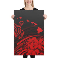 Hawaii Turtle Polynesian Map Plumeria Red Canvas 24x36 Canvas Red - Polynesian Pride