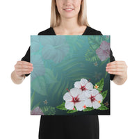 Hibiscus White Flower Gleeful Canvas 16x16 Canvas White - Polynesian Pride