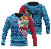 Fiji Hoodie Tapa Pattern Unisex Blue - Polynesian Pride