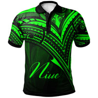 Niue Polo Shirt Green Color Cross Style Unisex Black - Polynesian Pride