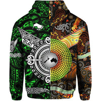 Custom New Zealand Australia Hoodie Maori and Aboriginal Together Green LT8 - Polynesian Pride