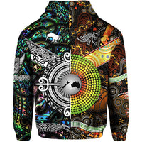 Custom New Zealand Australia Zip Hoodie for Kid Maori and Aboriginal Together Paua Shell LT8 - Polynesian Pride