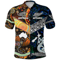 Custom New Zealand Australia Polo Shirt Maori and Aboriginal Together Blue, Custom Text and Number LT8 - Polynesian Pride