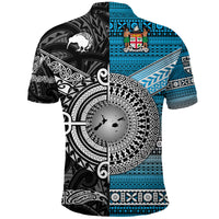 New Zealand Fiji Polo Shirt Maori and Tapa Together Black LT8 - Polynesian Pride