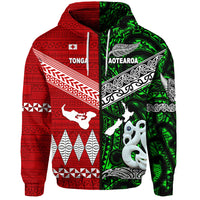 New Zealand Tonga Zip Hoodie Maori and Polynesian Together Green LT8 - Polynesian Pride
