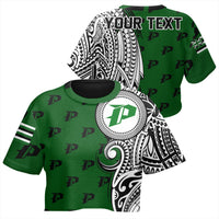 (Personalised) Hawaii - Pahoa High Tribal Kakau All - over Print Crop Top T-shirt AH Female Green - Polynesian Pride