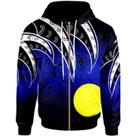 Palau Zip Hoodie Tropical Leaf Gradient Blue Style Unisex Blue - Polynesian Pride
