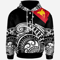 Papua New Guinea Custom Hoodie Ethnic Style With Round Black White Pattern Unisex Black - Polynesian Pride