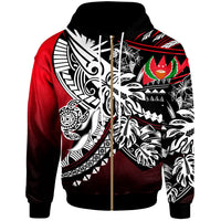 Pohnpei Zip Hoodie Tribal Jungle Pattern Red Color Unisex Red - Polynesian Pride