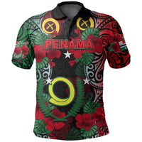 Vanuatu Penama and Hibiscus Polo Shirt LT6 Black - Polynesian Pride