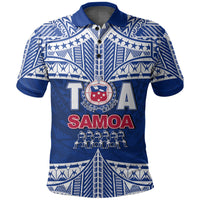 Custom and Number Toa Samoa Rugby Polo Shirt Siva Tau LT6 Blue - Polynesian Pride