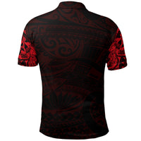 New Zealand Polo Shirt, Maori Tattoo Wolf Dragon Golf Shirt Red - Polynesian Pride