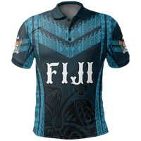 Fiji Polo Shirt Vitian Coat Of Arms Tapa Unisex BLUE - Polynesian Pride