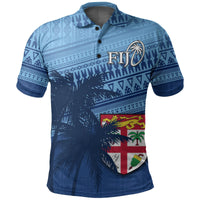 Combo Polo Shirt and Men Short Fiji Rugby Makare And Tapa Patterns Blue - Polynesian Pride