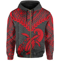 Polynesian Turtle Kanaka Map Hawaii Hoodie Zip Red Ti Style - Polynesian Pride