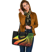 Tokelau Large Leather Tote Bag - Reggae Polynesian Tentacle Tribal Pattern - Polynesian Pride