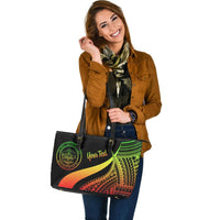 Palau Custom Personalised Large Leather Tote Bag - Reggae Polynesian Tentacle Tribal Pattern Crest - Polynesian Pride
