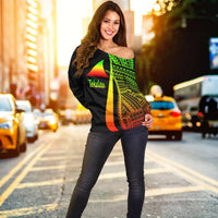 Tokelau Women's Off Shoulder Sweater - Reggae Polynesian Tentacle Tribal Pattern - Polynesian Pride