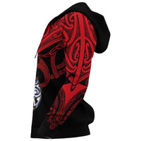Maori Tattoo Zip Hoodie Hei Matau Abalone Red - Polynesian Pride