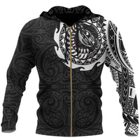 New Zealand Rugby Hoodie, Maori Tattoo Rugby Zip up Hoodie Unisex Black - Polynesian Pride