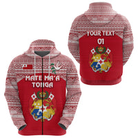 Custom Kolisi Tonga Zip Hoodie Mate Maa Tonga Simple Version Coat of Arms, Custom Text and Number Unisex Red - Polynesian Pride