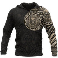 Hoodie Polynesian Tiki Face Tattoo Style Unisex Black-Gold - Polynesian Pride