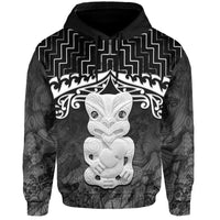 New Zealand Hoodie, Poutama Maori Hei Tiki Pullover Hoodie Black - Polynesian Pride