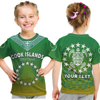 (Custom Personalised) Cook Islands T Shirt KID Circle Pattern Mix Sea Turtle Green Version LT14 Youth XL Size14 - Polynesian Pride