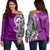 (Personalised) Hawaii - Pearl City High Tribal Kakau Women's Off Shoulder Sweatshirt AH Purple - Polynesian Pride
