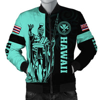 Hawaii King Polynesian Bomber Jacket - Lawla Style Turquoise - AH Black Unisex - Polynesian Pride