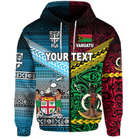 Custom Vanuatu Fiji Zip Hoodie Together Blue LT8 - Polynesian Pride