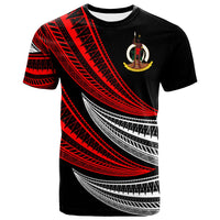 Vanuatu Custom T Shirt Wave Pattern Alternating Red Color Unisex Black - Polynesian Pride