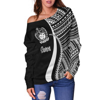 Samoa Women's Off Shoulder Sweater - White Polynesian Tentacle Tribal Pattern - Polynesian Pride