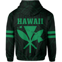 Polynesian King Kanaka Map Seal of Hawaii Zip Hoodie Green - Polynesian Pride