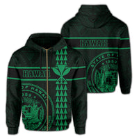 Polynesian Kakau Kanaka Seal of Hawaii Zip Hoodie Green Unisex Green - Polynesian Pride