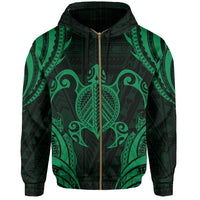 Polynesian Turtle Kanaka Maoli Hawaii Zip Hoodie Green - Polynesian Pride