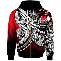 Yap Zip Hoodie Tribal Jungle Patter Red Color Unisex Red - Polynesian Pride