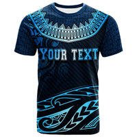 Tahiti Custom T Shirt Serrated Pattern Blue Color - Polynesian Pride