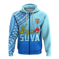 Nogu Suva Rugby Fiji Zip Hoodie Tapa Blue LT4 - Polynesian Pride